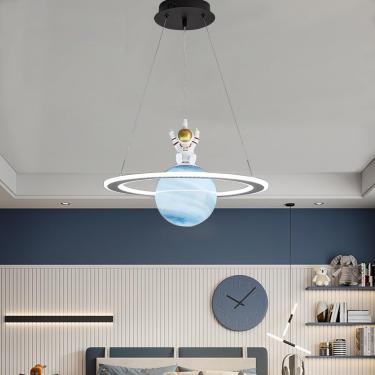 Imagem de Luz Pendente Led Para Crianças Planeta Azul Regulável Planetas De Vidro Modernos Luz Pendente Com Halo Meninas Meninos Quarto Pendurado Lâmpada Altura Ajustável Lustre Modern, Tricolor Dimming, Type E