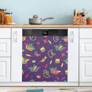Imagem de ATTX Capa magnética para lava-louças Carnaval Mardi Gras | Adesivo decorativo de eletrodomésticos de 58,4 cm x 66 cm para armários domésticos e eletrodomésticos (285)