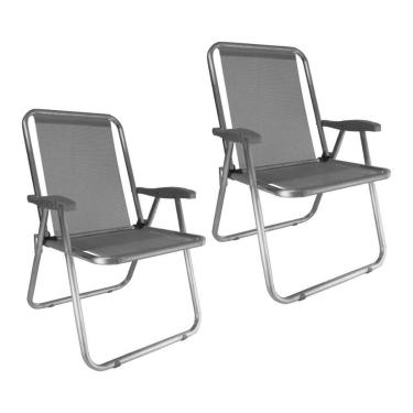 Imagem de Kit 2 Cadeira Praia Max Alumínio Oversize Cinza Reforçada 140kg Zaka-Unissex