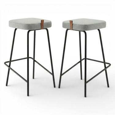 Imagem de Kit 02 Banquetas Altas Cozinha e Área Gourmet Vik Estofada Linho Cinza - Desk Design