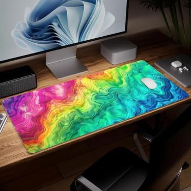 Imagem de Tapete de mesa minimalista de couro, mouse pad de arte colorida grande teclado de computador para jogos, protetor e capa à prova d'água, tapete de mouse decorativo de couro PU para laptop, decoração