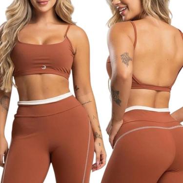 Imagem de Top Feminino Treino Costas Nua MARROM Academia Beach Tennis-Feminino