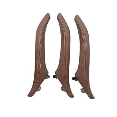 Imagem de 3 pçs esquerda direita maçaneta da porta conjunto conjunto de couro puxador da porta substituição guarnição compatível com bmw série 5 f10 f11 520 523 525 528(Brown LHD 3PCS)
