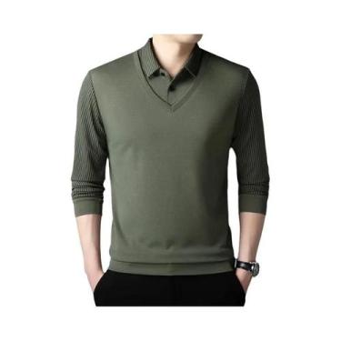 Imagem de Camisa Polo Masculina Casual Elegante De Manga Longa Em Cor Sólida, To