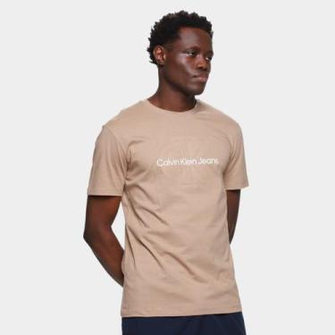 Imagem de Camiseta Calvin Klein Embossed Masculina, Caqui, M