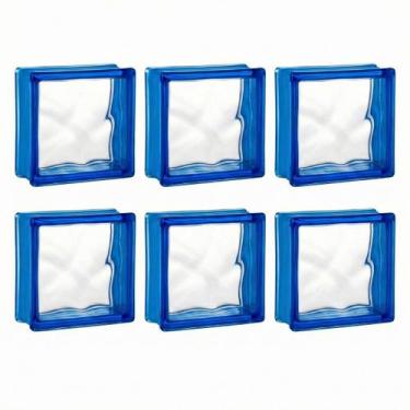 Imagem de Tijolo de Vidro 19 x 19 x 8 cm Cloudy S-Color Azul 06 Unidades Tradest