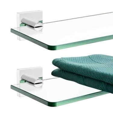 Imagem de KOKOSIRI Prateleiras de banheiro suporte de parede prateleira de vidro flutuante de 50 cm rack de cozinha para pendurar no chuveiro, pacote com 2 unidades de aço inoxidável polido B1107CH-L20-P2