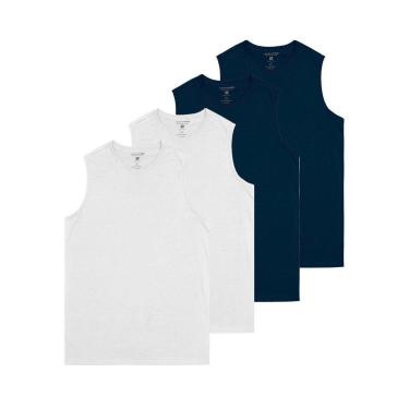 Imagem de Kit com 4 Camisetas Masculina Regata Malwee 1000004421 Azul Marinho-Masculino