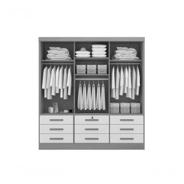 Imagem de Guarda Roupa Casal Meridian Com Espelho 3 Portas 9 Gavetas Com Pés - D' Doro Castanho/off White