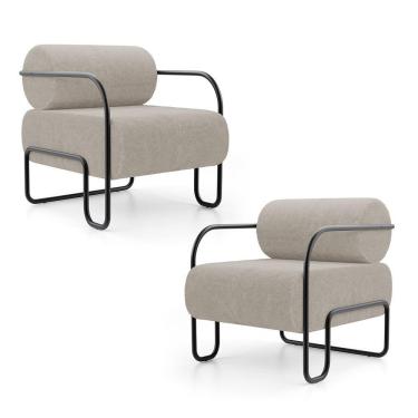 Imagem de Kit 02 Poltronas Decorativas Orgânica Living Miska Bouclê Bege - Desk Design
