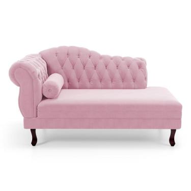Imagem de Divã Recamier Chaise Longue Lavínia 150cm Capitonê Pés De Madeira Courino Rosa - Desk Design
