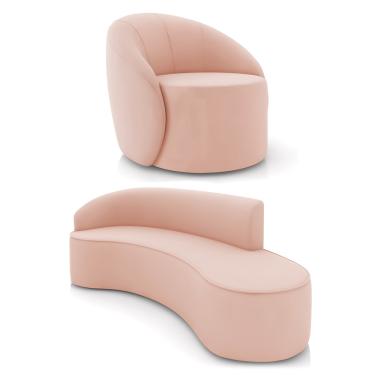 Imagem de Sofá 4 Lugares Orgânico 220cm Morgan e Poltrona Lua Veludo Rose D03 - D'Rossi