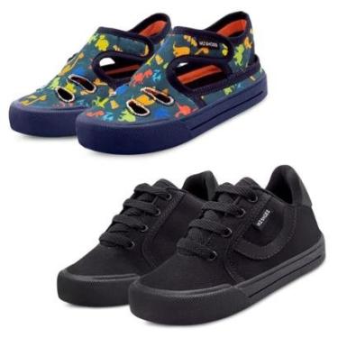 Imagem de Kit 2 Pares Sandália Papete Infantil Dino E Tênis Menino Preto Conforto Gatatuya-Masculino