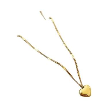 Imagem de Colar Com Pingente De Coração Dourado Gravado, Corrente Simples E Eleg