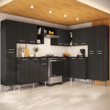 Imagem de Armário Cozinha Modulada Completa De Canto 464cm Pequim Pop Multimóveis Mp3772 Preto