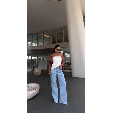 Imagem de Calça wide leg jeans clara corte a fio Cor:Azul claroTamanho:38 - F st