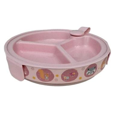Imagem de Prato Térmico 3 Divisória Ventosa Bichinho Rosa Menina 318ml - Plasúti