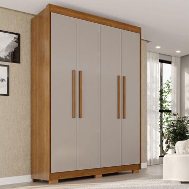 Imagem de Guarda-Roupa Solteiro Weather com Pés 4 Portas 3 Gavetas 100% Mdf Cinamomo/Off White - Pnr Móveis