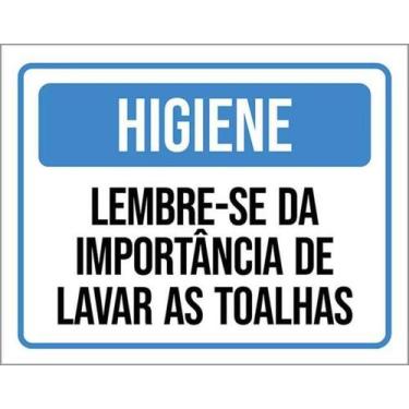 Imagem de Placa Higiene Lembre-Se Importância Lavar Toalhas 27X35 - Sinalizo