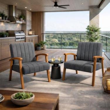 Imagem de Kit 2 Poltronas Haley Decorativa Linho Sala Estar Área Gourmet Varanda