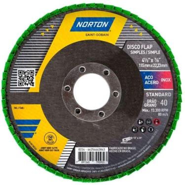 Imagem de Disco Flap Fibra 4.1-2' Grão 40 R244 Standart 115x22,23mm 0040 66254443861 Nortan Disco Flap Fib