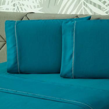 Imagem de Jogo De Cama Lençol King Prime Liso Turquesa Com Fronhas 04 Peças - Percal Soft 400 Fios