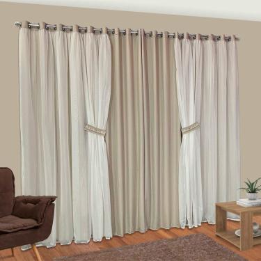 Imagem de Cortina De 3 Metros Cannes Com Voil 3,00m X 2,60m Para Varão Simples - Decoração Sala Quarto Cor Caqui