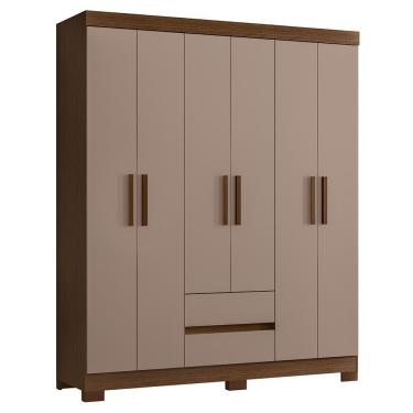 Imagem de Guarda Roupa Solteiro Olímpia 6 Portas 2 Gavetas Nogueira-capuccino - Móveis Albatroz Nogueira-capuccino