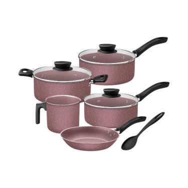 Imagem de Jogo De Panelas 5 Peças Rosa Linz Antiaderente e Colher Tramontina