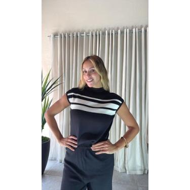 Imagem de Conjunto Tricot Canelado com listras e Calça Pantalona - Susie Modas, 