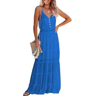 Imagem de Vestido PRETTYGARDEN Azul Lago con Tirantes Finos sin Mangas Talla S
