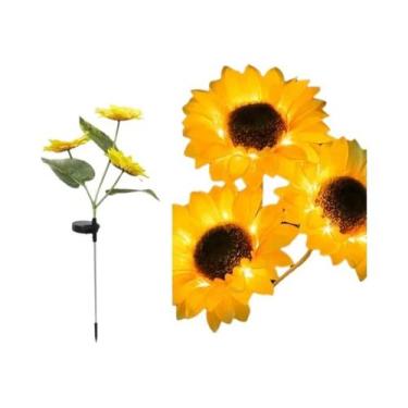 Imagem de Luminária Solar LED Girassol Para Jardim E Gramado, Decoração Noturna 