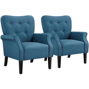 Imagem de Conjunto de 2 Poltronas Yaheetech Azul Marinho Estilo Mid Century