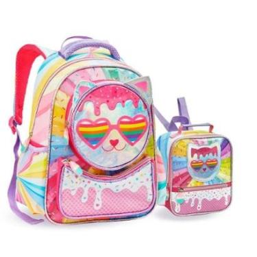 Imagem de Kit Mochila e Lancheira Infantil Escolar Gatinha Holográfica-Feminino