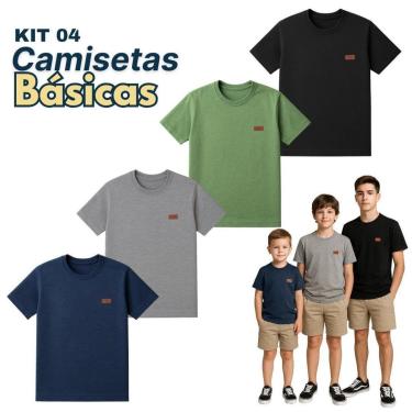 Imagem de 4 Camisetas Manga Curta Juvenil Menino Lisa Verão Roupa Infantil Masculina T-shirt Básica Criança-Feminino