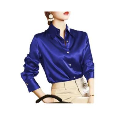 Imagem de Camisa Casual Elegante De Seda Com Manga Longa plus Size Para Mulheres