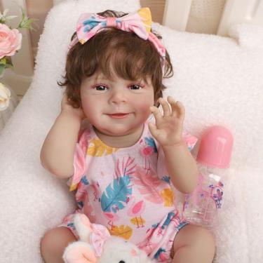 Imagem de Bebê Reborn Menina Silicone 48cm Boneca Olhos Castanhos Pode dar Banho