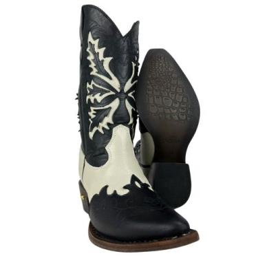 Imagem de Bota Texana Feminina Jácomo Bico Fino Cano Médio Couro Fóssil Oil Pret