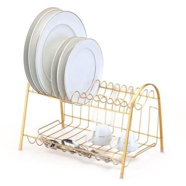 Imagem de Escorredor Max Duplo 14 pratos em Aço Galvanizado Dourado Fosco  39,7x