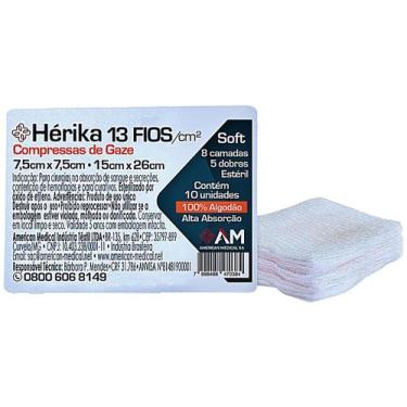 Imagem de Compressa Gaze Hérika Estéril 13 Fios 7.5x7.5cm 10 compressas - Amed