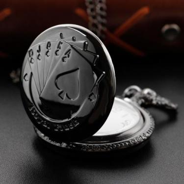 Imagem de Relógio Bolso Cartas Baralho Aço Inoxidável Corrente Estojo - Memory W