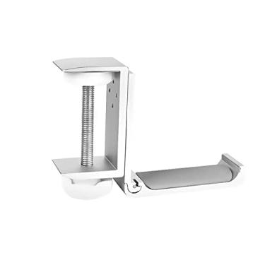 Imagem de Suporte de suporte de fone de ouvido de liga de alumínio universal Suporte de metal para grampo de parede Gancho de fone de ouvido dobrável Suporte de mesa, multifuncional, para fones de ouvido, guarda-chuvas, bolsas (Prata)