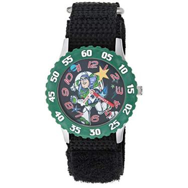 Imagem de Disney Toy Story 4 Buzz Lightyear Relógio para meninos de aço inoxidável Time Teacher, moldura verde, tira de nylon preta com gancho e laço com verso preto, WDS000858, Preto, Relógio de quartzo