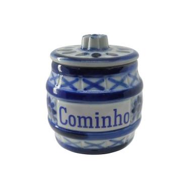 Imagem de Pote Porta Tempero Cominho 100 Ml Em Porcelana Azul E Branca - Porcela