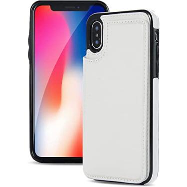 Imagem de HAODEE Capa para iPhone 13/13 Mini/13 Pro/13 Pro Max, capa carteira com silicone à prova de choque TPU + anti-riscos rígido PU slot para cartão com suporte (cor: branco, tamanho: 13 6,1 polegadas)