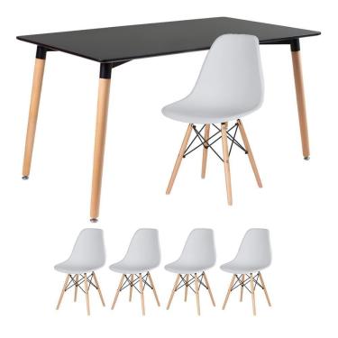 Imagem de Mesa Retangular 80 X 140 Cm Preto + 4 Cadeiras Cinza Claro