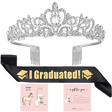 Imagem de Tiara de formatura e cartão de desejos, kit de suprimentos para festa de formatura 2022, presentes de formatura para ela decorações de festa de formatura para seu ensino médio, mestrado, graduação, festa (prata)