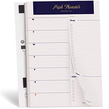 Imagem de Bloco de notas Oriday Weekly Magnetic Meal Planner com lista de compras de mercearia perfurada para sua geladeira, 6" X 9" Navy Gold Meal Planning Pad, 6"×9"