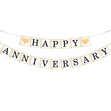 Imagem de Banner Happy Anniversary – Decoração de festa de aniversário de casamento em ouro branco