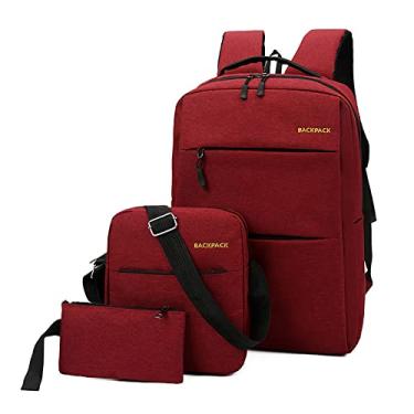 Imagem de Mochila masculina para laptop 3 pçs/conjunto casual para viagem ao ar livre mochila de computador carregamento USB lona mochila de negócios para trabalhar caminhadas, vermelho, 45 * 28 cm